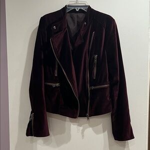 Velvet Moto Jacket in Deep Burgundy
